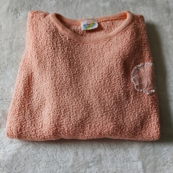 Vintage Peach Embroidered Flower Short‎ Sleeve Sweater - Picture 4 of 16